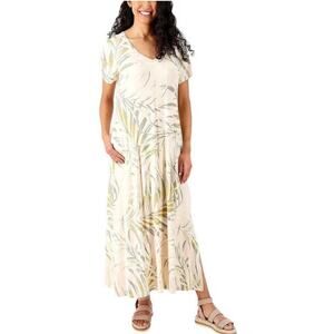 Belle by Kim Gravel Women Pastel Print V Neck Maxi Dress Sandy Palms Tropical XS